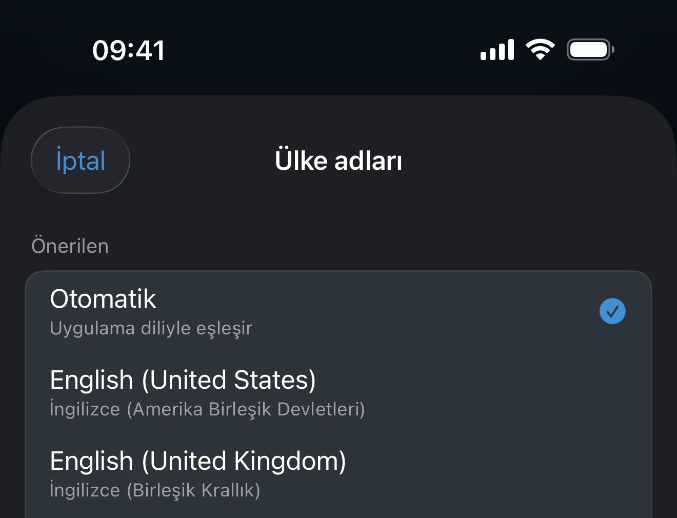Ülke adları için dil seçici