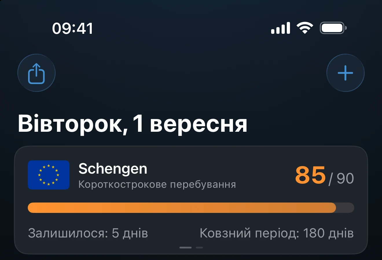 Заголовок екрана «Огляд» із кнопкою додавання трекера