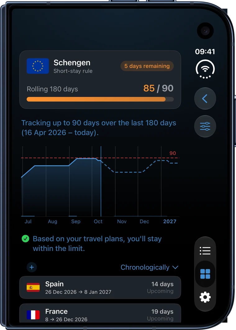 Schengen tracker detail on the closed iPhone Duo